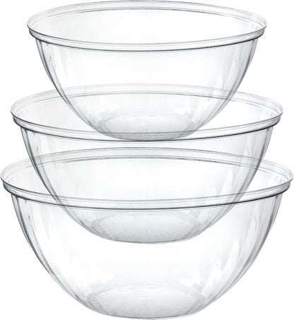 PLASTICPRO Disposable Combo Set of Salad Bowl Includes 4, 48 Ounce 4, 96 oz 4, 150 Ounce Round Crystal Clear Plastic Serving Bowl