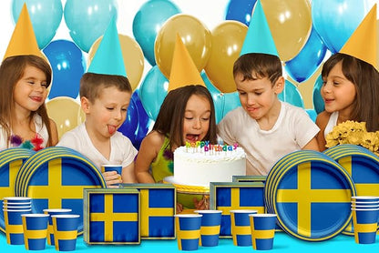 Swedish Flag Birthday Party Supplies Set Plates Napkins Cups Tableware Kit for 16