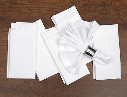 Bedding Craft Cotton Cloth Dinner Napkins Set of 12 – 18x18 White with Hemstitched Mitered Corners – Machine Washable Fabric Napkins for Weddings, Dinner Parties & Table Decorations