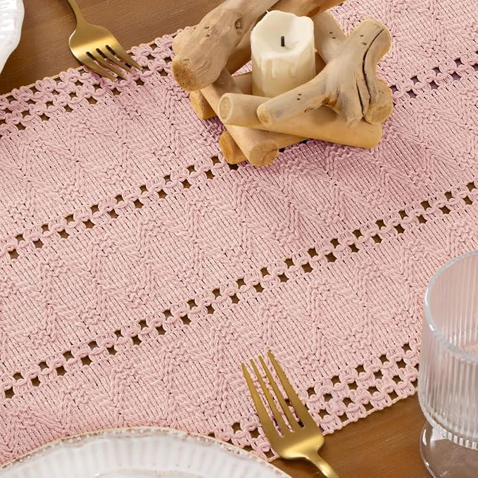 DeZerlor Boho Macrame Table Runner Spring Easter Farmhouse Woven Table Runner - Image 7