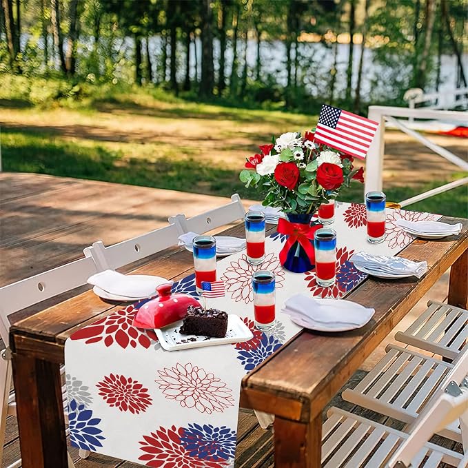4th of July Independence Day Table Runner God Bless America Blue Red Dahlia - Image 3