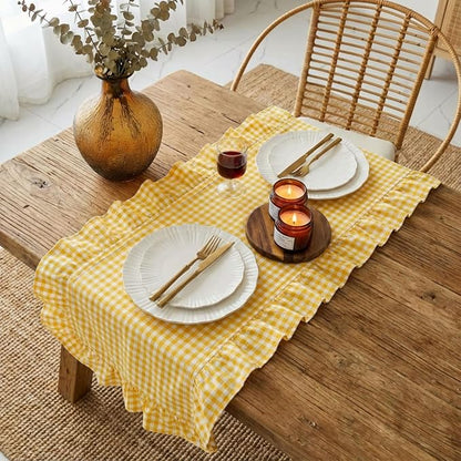 HunnmingRe 1 Pc Gingham Table Runner Yellow, 118 X 13.8 Inch | Cotton Dresser - Image 4