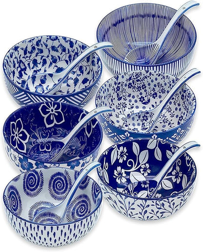28Oz Ceramic Soup Ramen Bowl Set of 6 by KeQiu