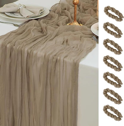 Snowkingdom 6 PCS Nude Brown Cheesecloth Table Runner, Taupe Light Tan 120 inch by Snowkingdom