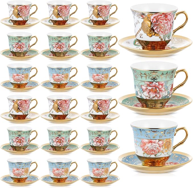 Teenyyou Set of 18 Tea Cups and Saucers Tea Party Decorations Floral Porcelain by Teenyyou