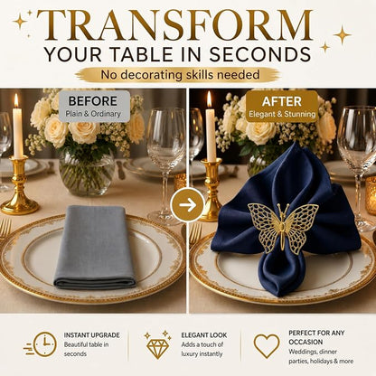 Gold Napkin Rings Set of 12 – Butterfly Design – Decorative Napkin Rings Gold - Image 3