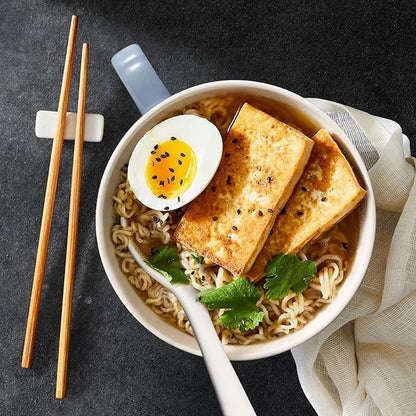 Soup Bowls with Handles & Spoons, 30oz Ceramic Ramen Bowl with Lid, Large Soup - Image 3