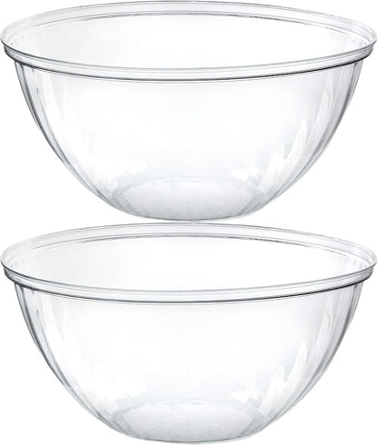PLASTICPRO Disposable 150 Ounce Round Crystal Clear Plastic Serving Bowls for Snack or Chip ,Candy Dish, Party Salad Container Pack of 2