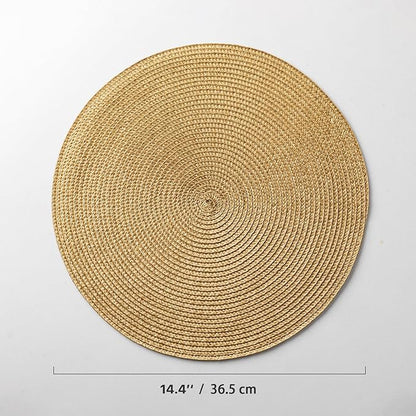 Round Placemats Set of 8 Plastic Woven Placemats Washable Wipeable Table Mats for Dining Table Heat Resistant Non-Slip Circle Place Mats (Tan)