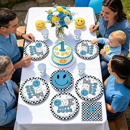 250Pcs One Happy Dude 1st Birthday Party Decorations, Serves 50 | Blue Smile - Image 6