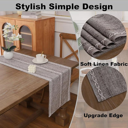 Gernaice 2PCS Boho Table Runner, Rustic Embroidered Cotton Linen Farmhouse - Image 3