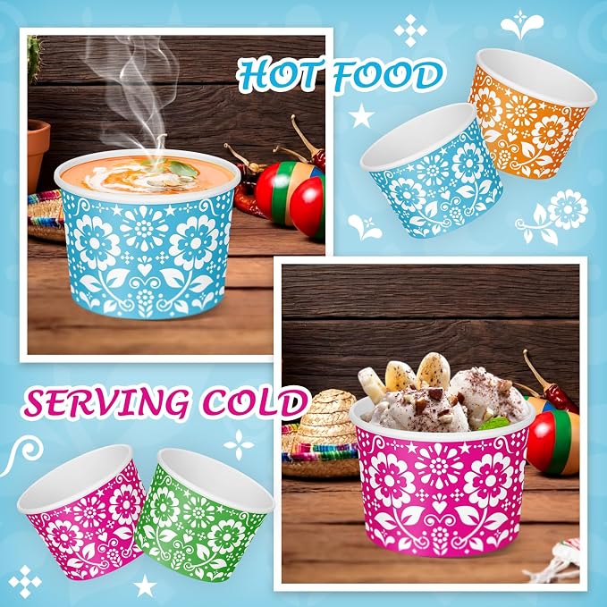 CHENGU 60 Pcs Mexican Flowers Snack Cups 9 oz Disposable Mexican Flowers Ice - Image 5