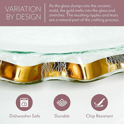 Annieglass Ruffle 8 Inch Heart Bowl with 24k Gold, Timeless Glass Tableware for all Occasions, Made in the USA