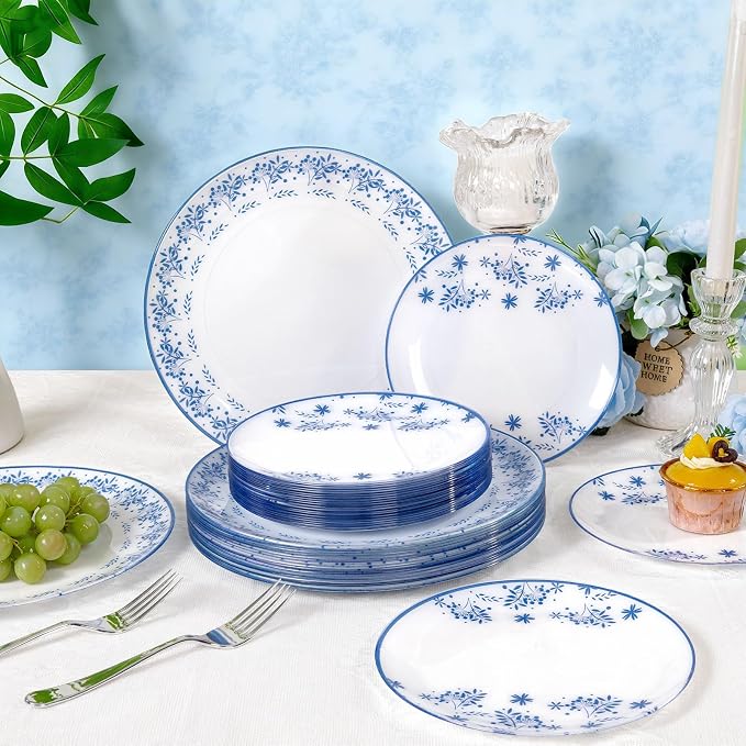 60 PCS Blue Floral Plastic Plates - Image 8