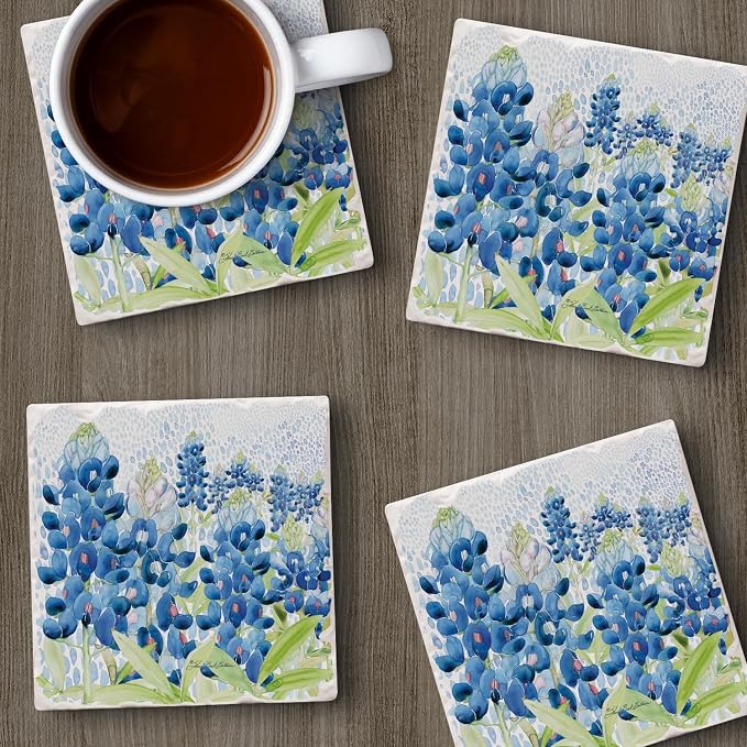 Thirstystone Blue Bonnets 4 Pack Tumbled Tile Stone Coasters | 4" Square - Image 4