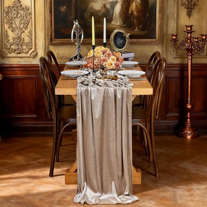 Cream Velvet Table Runner 29 x 120 Inch Soft Velvet Fabric Runners | 3 Pieces by SoarDream