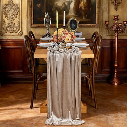 Cream Velvet Table Runner 29 x 120 Inch Soft Velvet Fabric Runners | 3 Pieces by SoarDream