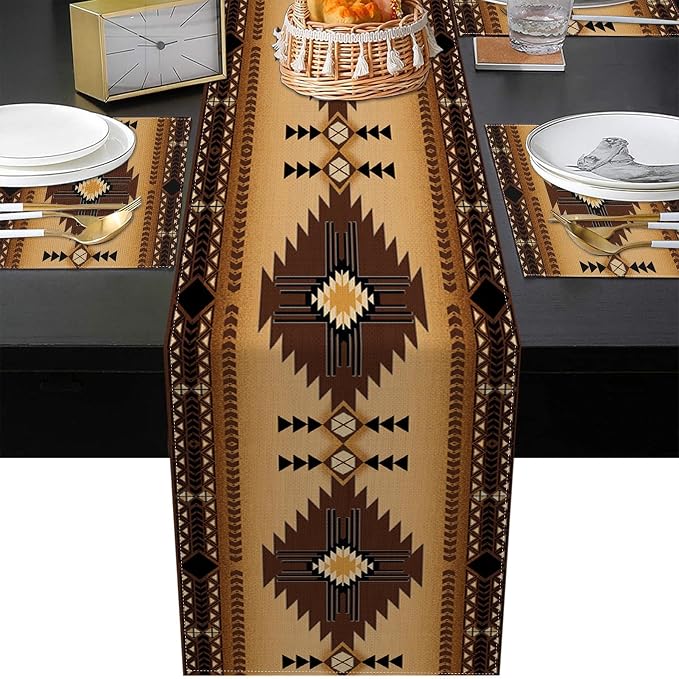 Table Runner and Placemats Set of 6, Boho Aztec | Western Tribal Ethnic Art - Image 5