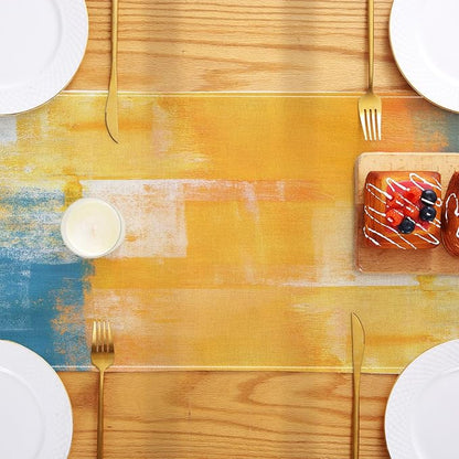 Orange and Blue Table Runner 13x72 Inch Modern Abstract Art Painting Kitchen - Image 5