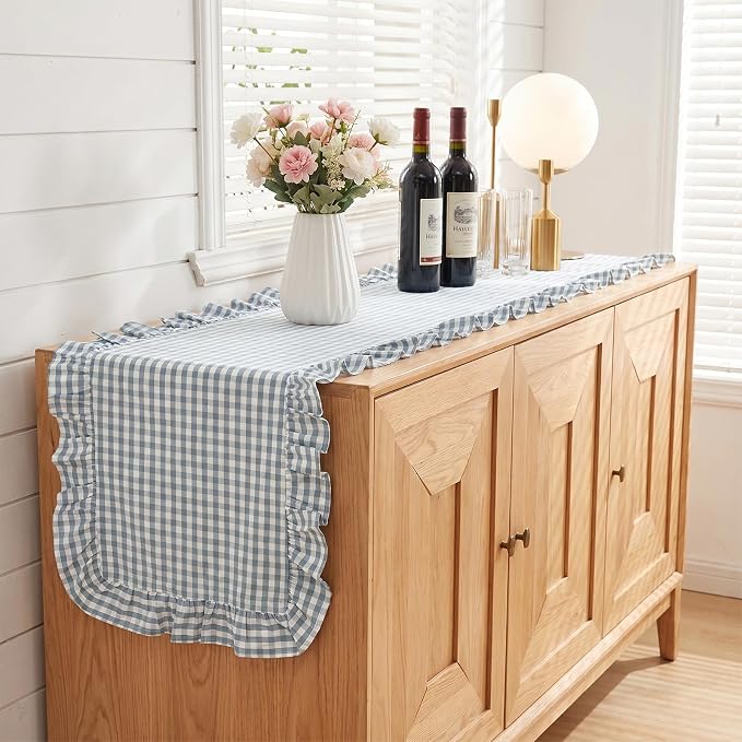 Eternal Beauty 14x72 Gingham Ruffle Table Runner, 100% Washed Cotton Plaid - Image 9
