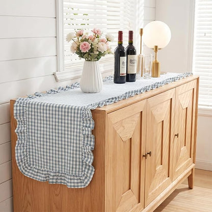 Eternal Beauty 14x72 Gingham Ruffle Table Runner, 100% Washed Cotton Plaid - Image 9