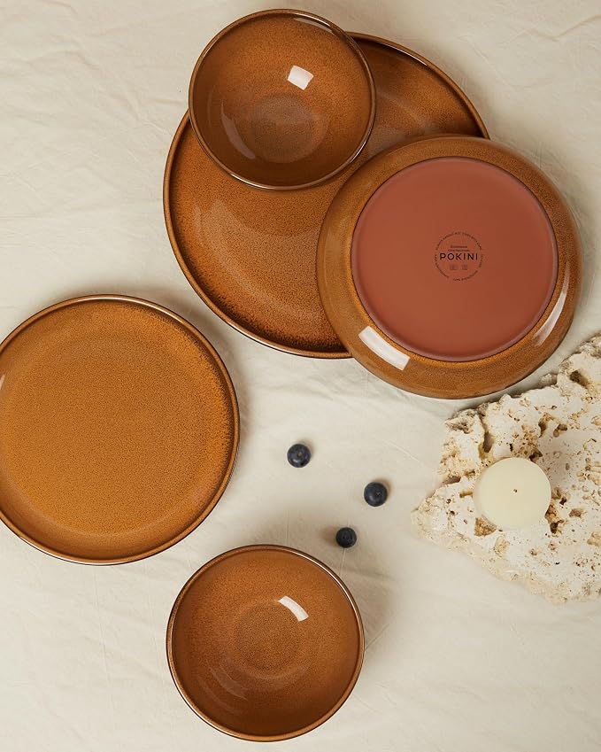 Santorini Mist Terracotta Reactive Glaze Plates and Bowls Sets, Stoneware - Image 3