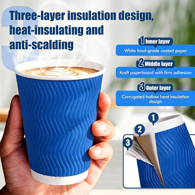 MOUMOULIFE 12 oz Disposable Paper Coffee Cups, 50 Pack, Leak-Proof Insulated - Image 5