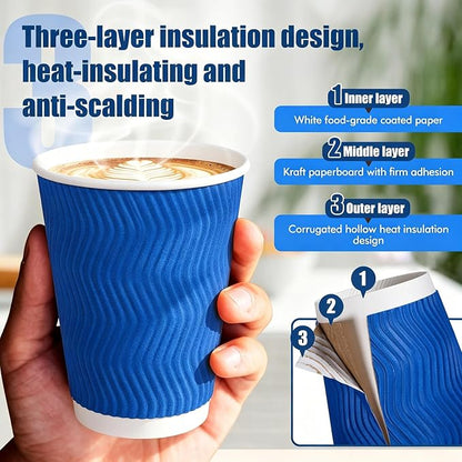 MOUMOULIFE 12 oz Disposable Paper Coffee Cups, 50 Pack, Leak-Proof Insulated - Image 5
