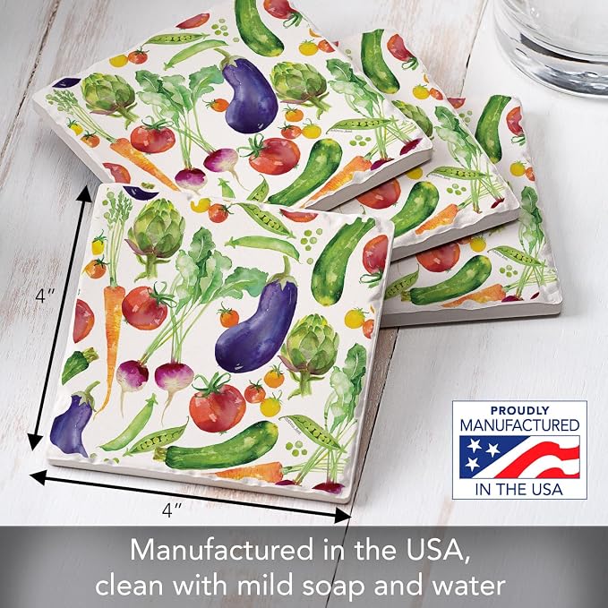 Thirstystone Eat Veggies 4 Pack Tumbled Tile Stone Coasters | 4" Square - Image 3