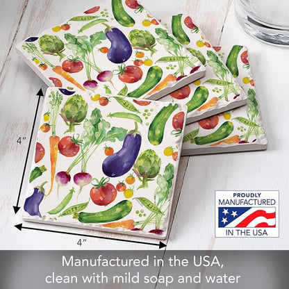 Thirstystone Eat Veggies 4 Pack Tumbled Tile Stone Coasters | 4" Square - Image 3