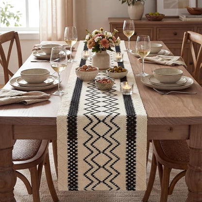 Artoid Mode Black Stripe Diamond Woven Table Runner 12x120 Inch | Holiday - Image 2