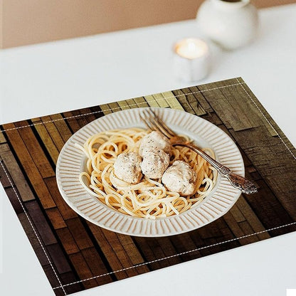 Retro Plank Placemat Set, Rural Old Shabby Brown Beige Farmhouse Barn Wooden Board Pattern Home Decor Linen Table Mats for Dining Room Kitchen Party (17x12in) x6P