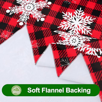 Smiry Christmas Rectangle Table Cloth, Waterproof Vinyl Tablecloth with Flannel Backing, Wipeable Bufflo Checked Snowflake Plastic Tablecloths for Christmas Table Decorations, (60"x102", Black & Red)