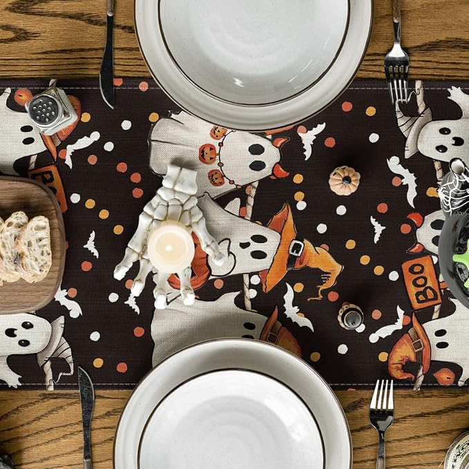 Artoid Mode 210 GSM Halloween Table Runner 13x48 Inch Home Party Decor | Ghost - Image 3