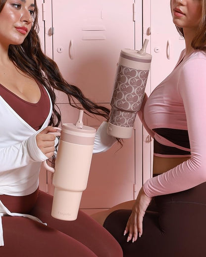 40 oz Insulated Tumbler with Handle and Push-Button Straw Lid, Stainless Steel - Image 8