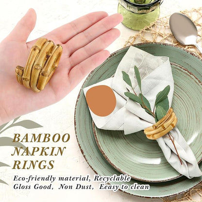 FoldTier Set of 8 Bamboo Napkin Rings Handmade Natural Napkin Holder Rings - Image 3