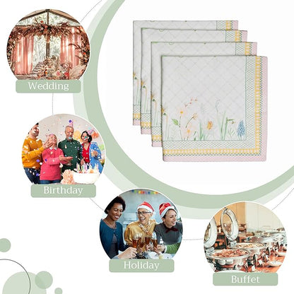 Maison d' Hermine Cloth Napkins Set of 4 100% Cotton Everyday Reusable Square Napkins Cloth Washable Dinner Party Wedding Restaurant Valentines Day Decorations Spring/Summer (Easter Dew, 20" x 20")