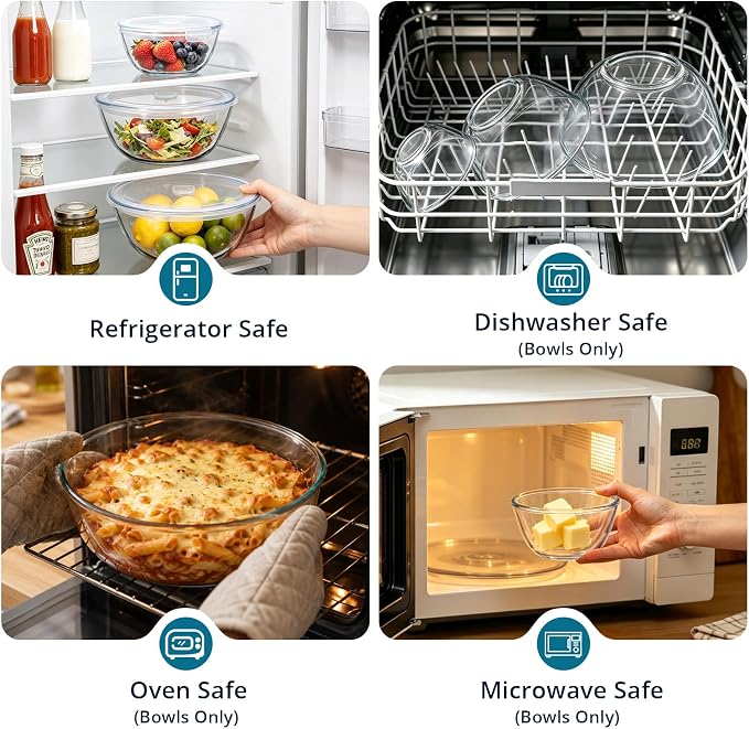 E-far Glass Mixing Bowls with Airtight Lids Set - Image 7