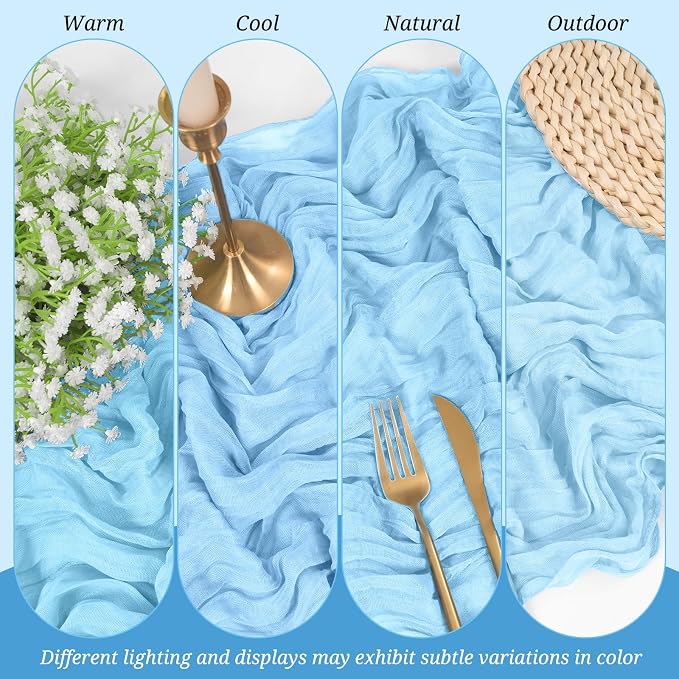 Pesonlook Cheesecloth Table Runner Light Blue, 10 Pack 17.7x108 inch, Long | - Image 5