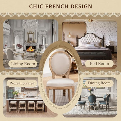 SoarFlash French Dining Chairs Set of 4, Vantage Dining Chair with Round Back, Farmhouse Country Dining Chair for Kitchen,Bedroom,Beige