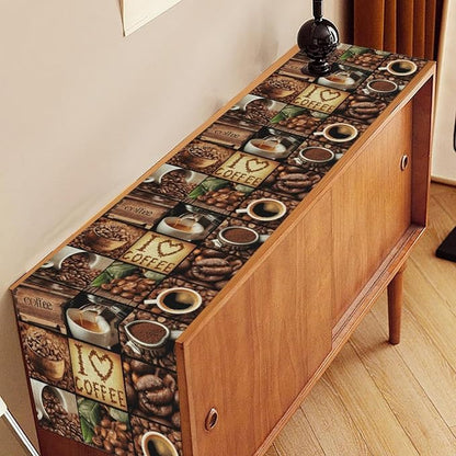 Coffee Theme Table Runner, Rustic Coffee Time Cafe Cup Latte Cappuccino Tea - Image 2