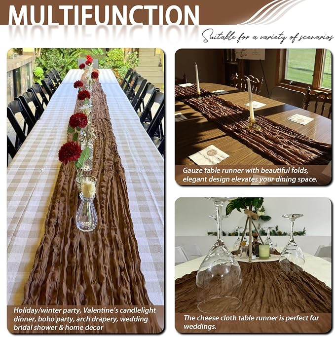 8 Pack Brown Cheesecloth Table Runner 17x108 inch Boho Gauze Cheese Cloth Table - Image 8