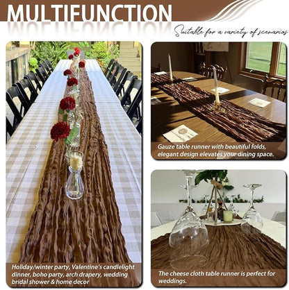 8 Pack Brown Cheesecloth Table Runner 17x108 inch Boho Gauze Cheese Cloth Table - Image 8