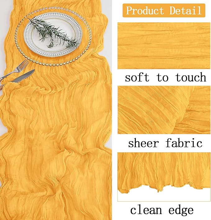 4 Pack Gold Cheesecloth Table Runner 20 x 120 inch Gauze Table Runners 10 FT - Image 3