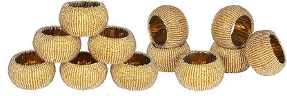 Gold Napkin Ring, Napkin Rings Set of 12, Beaded Napkin Holders, Round Napkin Rings Bulk for Christmas Party Decoration, Dinning Table, Everyday, Family Gatherings - Set Your Table with Style - Gold