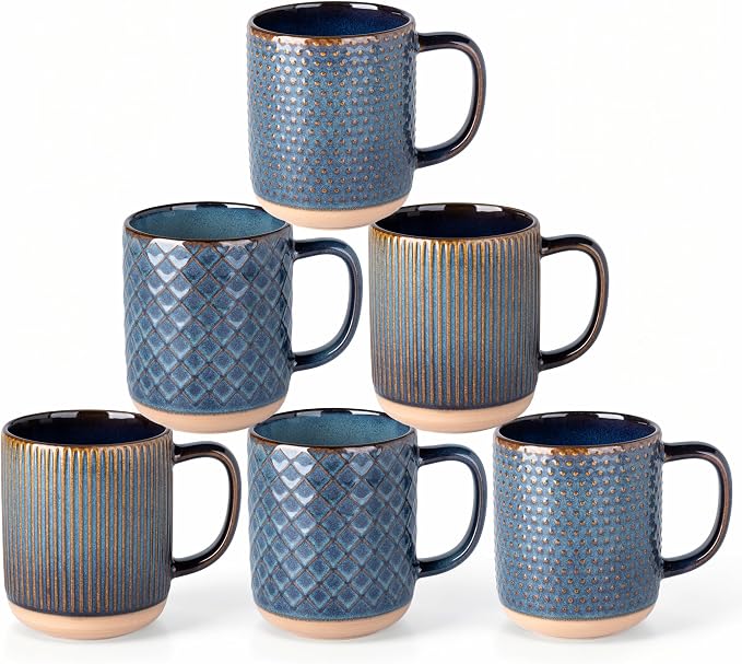 GBhome Coffee Mugs Set of 6, 16 oz Blue Coffee Cups by GBhome