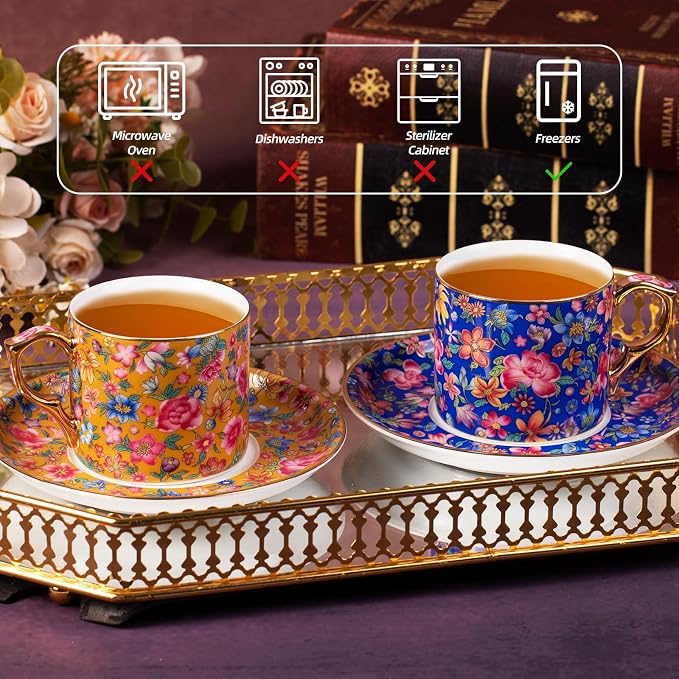 KAMMAK Tea Cup and Saucer, Ceramic Coffee Cups, 6 oz, Afternoon Tea and - Image 6