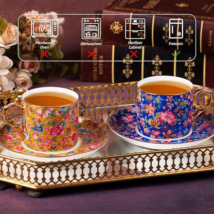 KAMMAK Tea Cup and Saucer, Ceramic Coffee Cups, 6 oz, Afternoon Tea and - Image 6