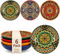 32 oz Pasta Bowls Set of 6, Large Ceramic Colorful Deep Plates, Bohemian Style by Unknown