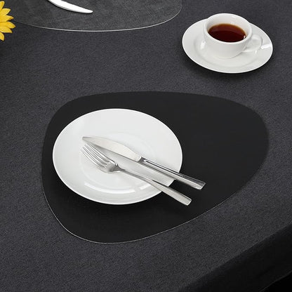Placemats and Coasters, Washable Reversible Placemats Round Faux Leather Wipeable Place Mats Non Slip Heat Resistant Indoor Outdoor Table Mats (Set of 4, Gray Black)